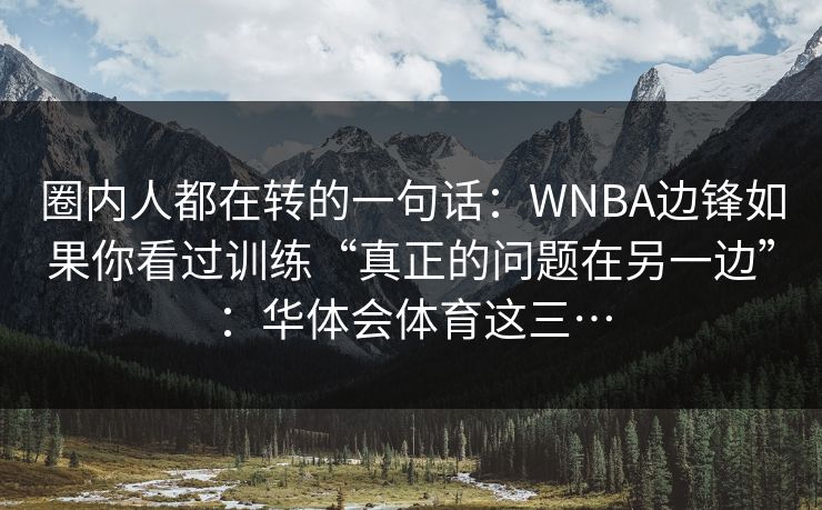 圈内人都在转的一句话：WNBA边锋如果你看过训练“真正的问题在另一边”：华体会体育这三…