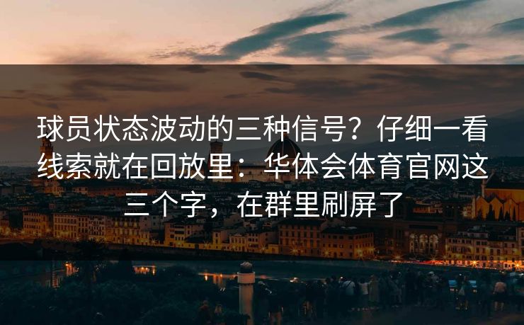 球员状态波动的三种信号？仔细一看线索就在回放里：华体会体育官网这三个字，在群里刷屏了