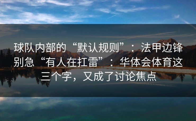 球队内部的“默认规则”：法甲边锋别急“有人在扛雷”：华体会体育这三个字，又成了讨论焦点