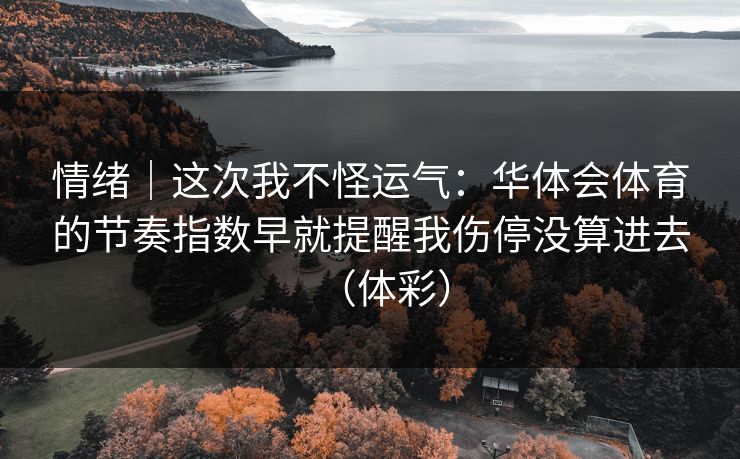 情绪｜这次我不怪运气：华体会体育的节奏指数早就提醒我伤停没算进去（体彩）
