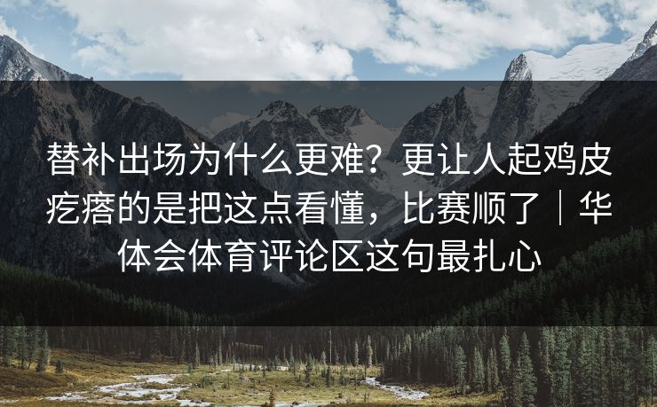 替补出场为什么更难？更让人起鸡皮疙瘩的是把这点看懂，比赛顺了｜华体会体育评论区这句最扎心