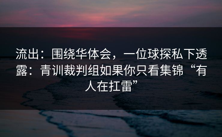 流出：围绕华体会，一位球探私下透露：青训裁判组如果你只看集锦“有人在扛雷”